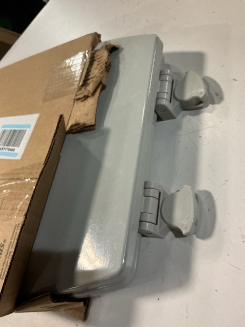 Condition photo showing As Is for bemis 1500ec durable wood toilet seat with easy clean hinges, made in usa, elongated, ice grey elongated 1-pack elongated
