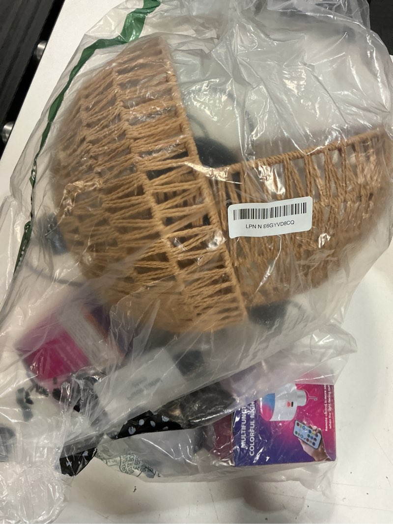 Condition photo showing As Is for battery operated pendant light with remote,battery hanging light rattan woven chandelier no wiring needed,rechargeable light bulb 50+hours continue use,perfect for kitchen islands ceiling lighting brown
