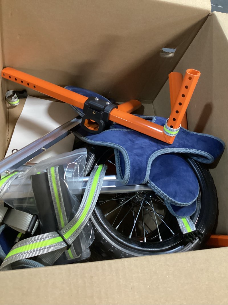 Condition photo showing As Is for vevor dog wheelchair for back legs, lightweight 2 wheels pet wheelchair, height, width & length adjustable, dog cart with shock-absorbing wheels, for injured, disabled dogs large for 48-88 lbs