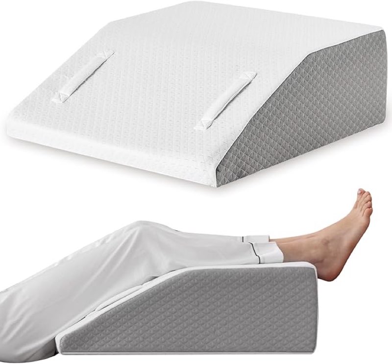 ruqmuis leg elevation pillow for after surgery, 8inch foam leg elevating pillow for swelling and blood circulation, leg wedge pillow for sleeping, knee pillow for knee hip ankle pain relief, white