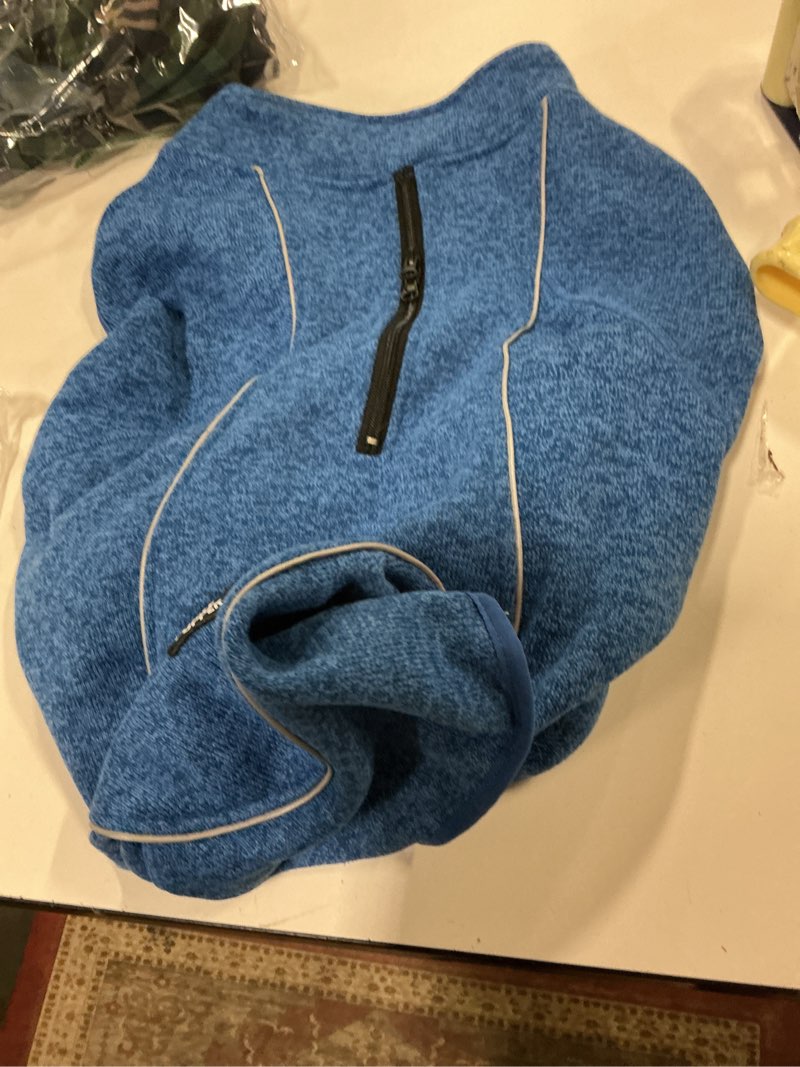 Condition photo showing As Is for Insulated Fleece Sweater for Dogs | Lightweight Warm Dog Vest | Zipper Port for Harness | Cold Weather Winter Jacket | Rain Snow Repellant Coat | Adjustable for Small Medium Large Male Dogs (Blue/L) Large Heather Blue