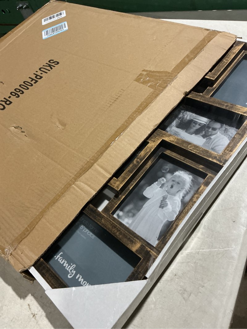 Condition photo showing Good Condition for J.M.Deco Collage Picture Frames for Wall 16 Opening, Large Photo Frame Collage Wall Hanging for 4x6 Photo, Reunion Friends Family Memory, Christmas Gift - Retro Gold 16 Opening Retro Gold