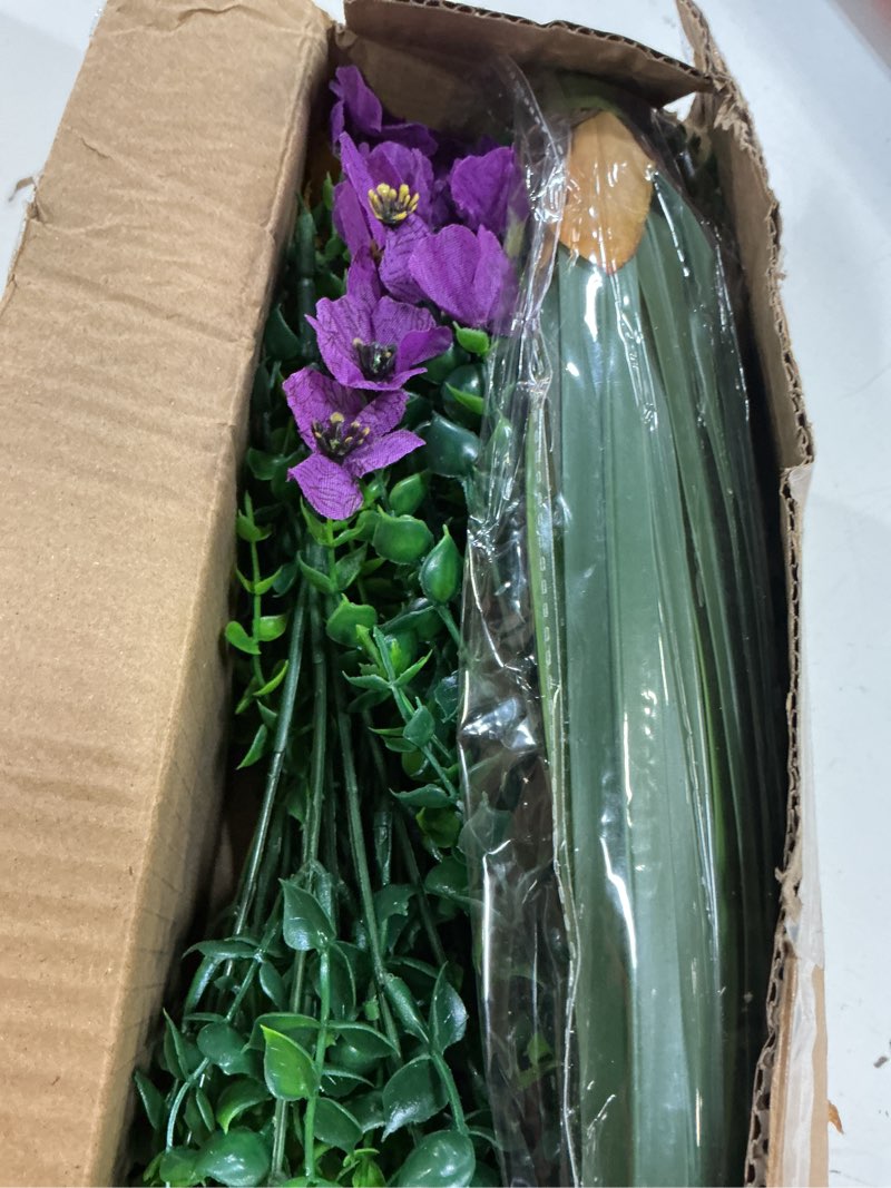 Condition photo showing Good Condition for inspring artificial flowers for outdoors, uv resistant 12 bundles silk flower daisy with eucalyptus + orchid leaf, realistic faux outdoor flowers for porch planter garden patio boxwood (6 multicolor)