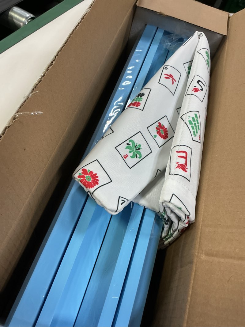 Condition photo showing New/Like New for Mahjong Racks with Pushers, Blue Wooden American Mahjong Tile Pushers and Racks Set of 4, with White Printed Mahjong Racks Drawstring Bag, Mahjong Accessories (19.68 Inches)