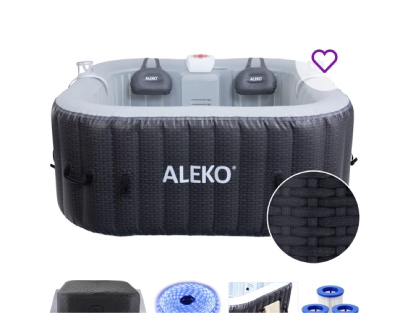 ALEKO Mia Inflatable Jetted Square Hot Tub with Energy Efficient Cover – Gray with Weave Pattern - 4 Person (incomplete, 1 box only)