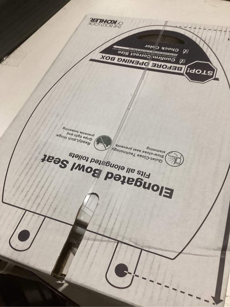 Condition photo showing Good Condition for KOHLER 4636-RL-0 Cachet ReadyLatch Elongated Toilet Seat Slow Close, Soft Close Toilet Seat Quiet Lid, Contoured Grip-Tight Bumpers Installation Hardware, Apartment Essentials, White White Elongated Ready Latch