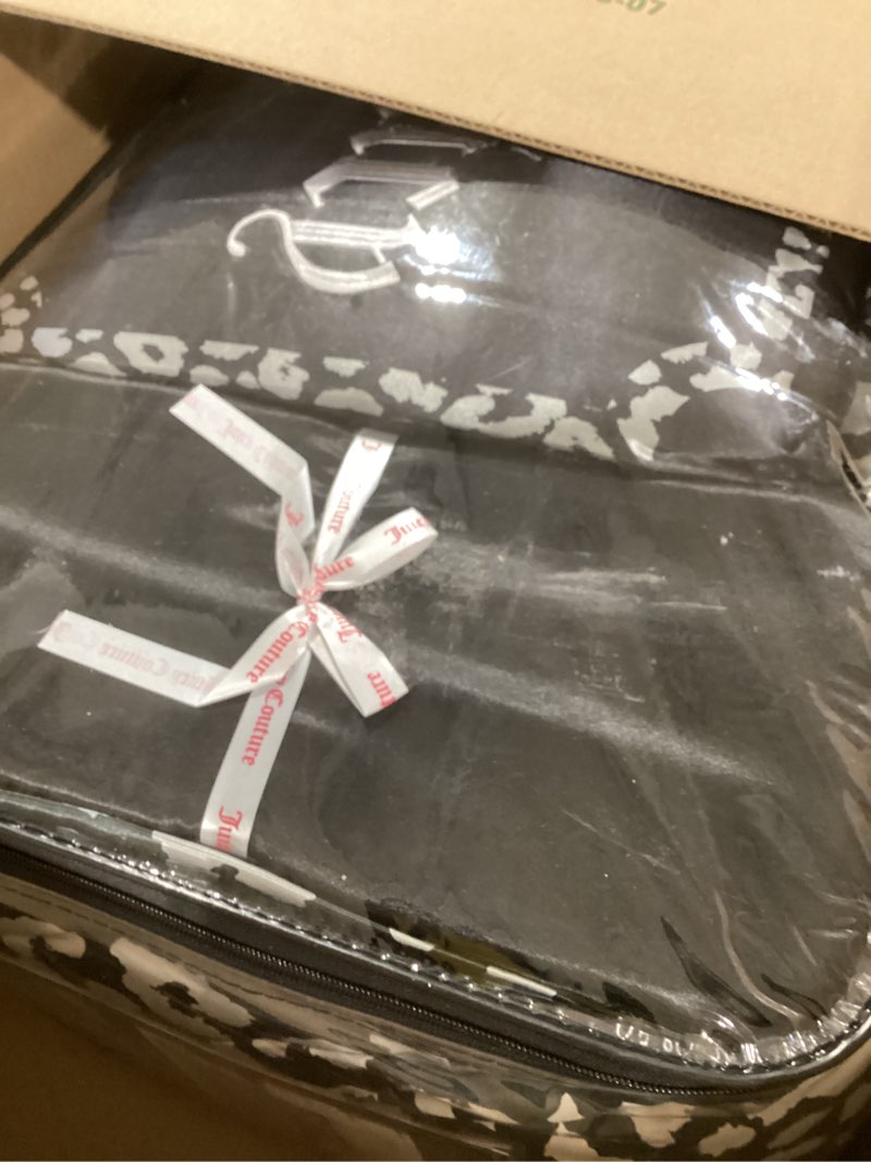 Condition photo showing Good Condition for juicy couture modern black leopard satin king comforter set - luxury bed in a bag – soft & stylish 8-piece bedding collection king black leopard