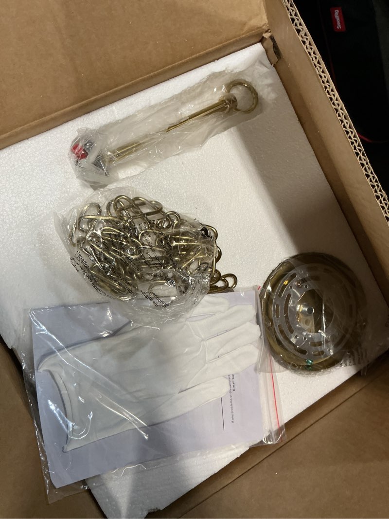 Condition photo showing Good Condition for catiner 16" extra large farmhouse pendant light – hand-blown hammered glass shade, gold finish, adjustable chain ceiling light for kitchen island, dining room, hallway gold chain