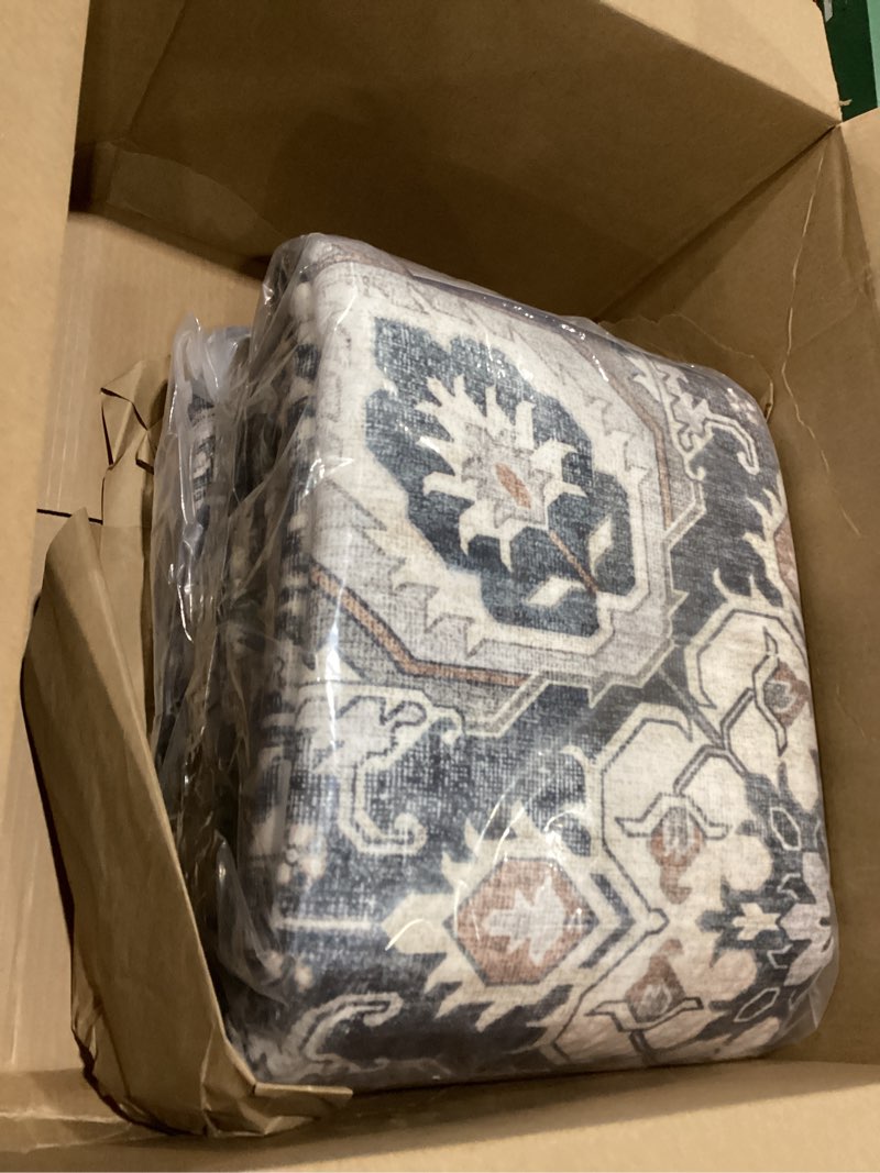 Condition photo showing As Is for AMADA HOMEFURNISHING 8x10 Washable Area Rug, Low-Profile with Non-Slip Backing & Durable Edge Binding, Vintage Large Rugs for Living Room, Bedroom, Dining Room, Blue