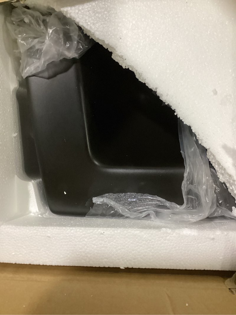 Condition photo showing As Is for sublime square two-piece ceramic pedestal bathroom sink in matte black with overflow, single faucet hole, standard 1.75 in drain matte black pedestal sink
