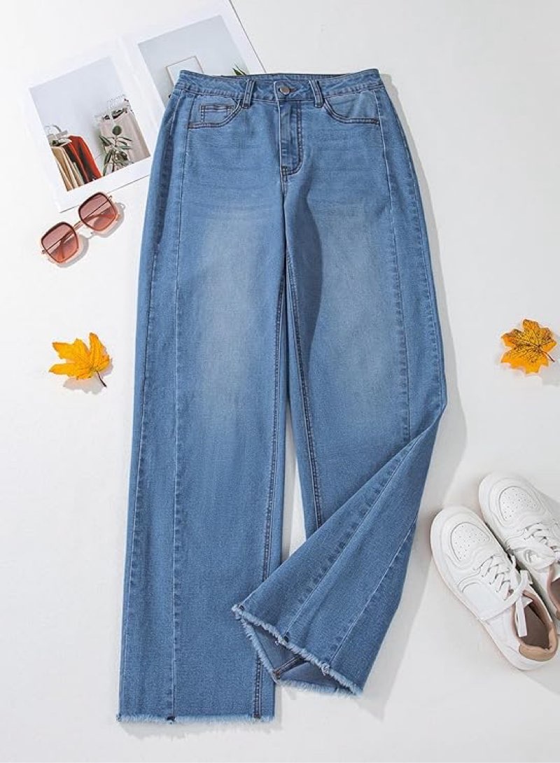 sidefeel women's wide leg jeans high waisted stretchy raw hem zimbaplatinum denim pants size 4