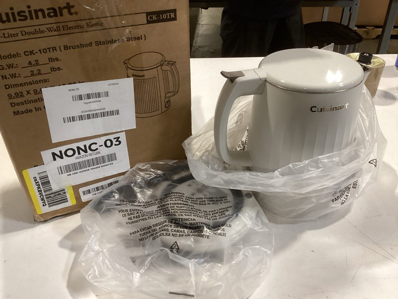 Condition photo showing Good Condition for cuisinart soho 1-liter double wall electric hot water kettle, tea kettle with stainless steel interior, one touch operation to boil water for tea, hot cocoa, or instant oatmeal, ck-10tr, truffle truffle 1.1 quarts