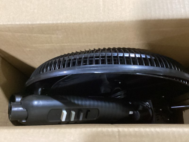 Condition photo showing Good Condition for comfort zone 16” oscillating pedestal fan  3-speed options  90-degree oscillating head  adjustable height and tilt  powerful air flow  black