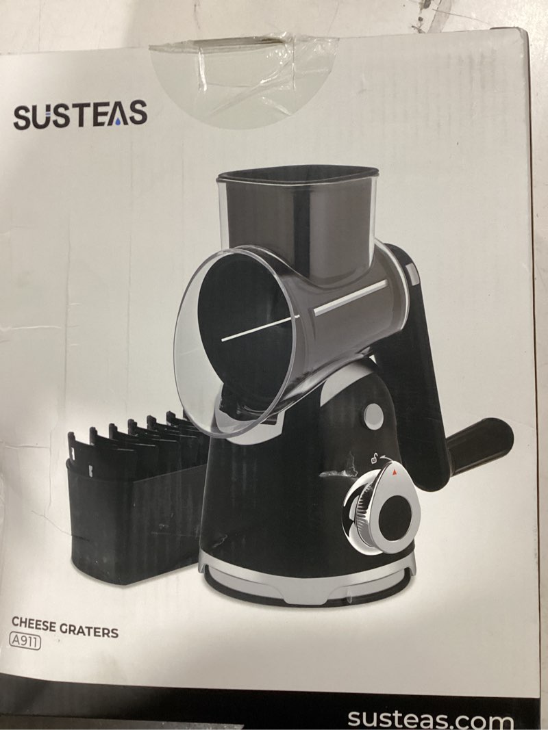 SUSTEAS Rotary Cheese Grater with Handle,Vegetable Slicer with 6 Interchangeable Blades, Reinforced 