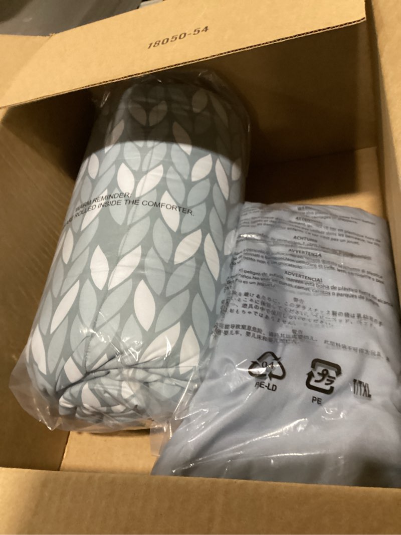 Condition photo showing Good Condition for amazon basics twin/twin xl comforter set with printed sheets, 5-piece gray leaf bedding, lightweight microfiber bed-in-a-bag 1-pack twin/twin xl gray leaf