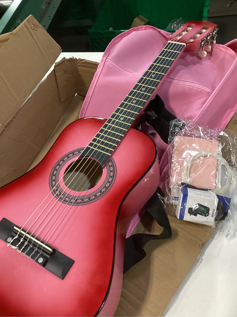 Condition photo showing Good Condition for 30" Wood Guitar with Case and Accessories for Kids/Girls/Boys/Beginners (Pink Gradient) Right Pinkburst