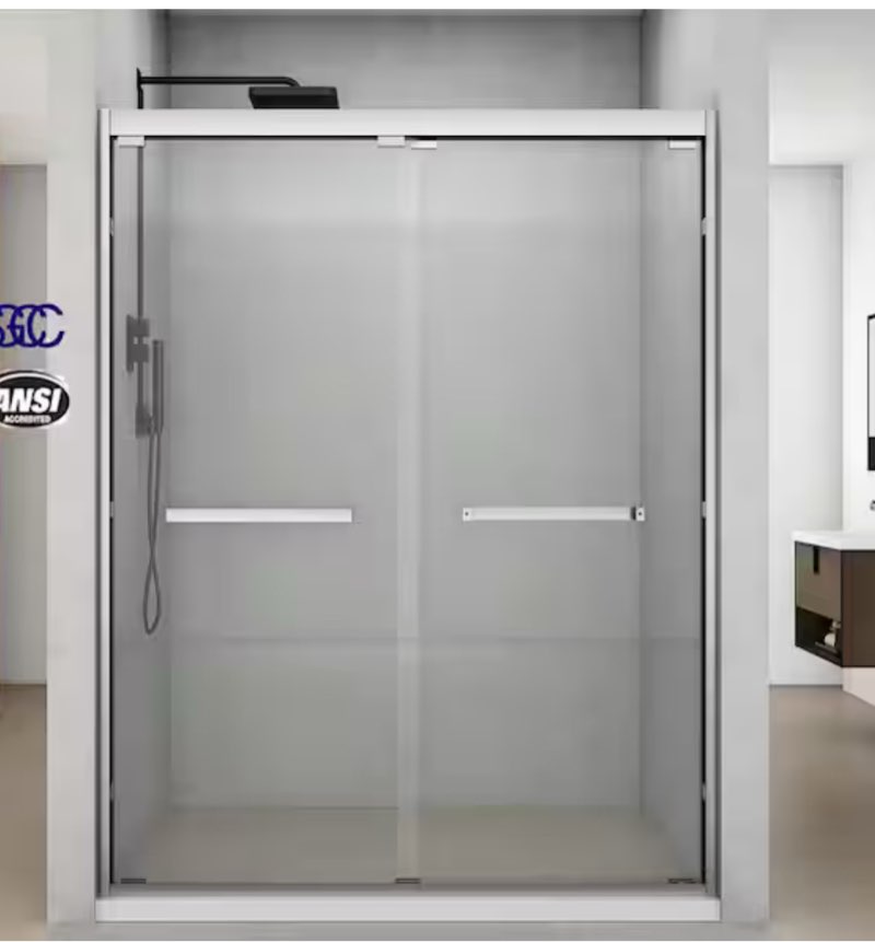 56 to 60 in. W x 76 in. H Sliding Semi Frameless Shower Door in Brushed Nickel with Clear Glass