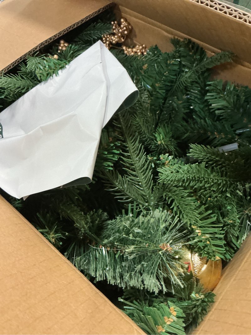 Condition photo showing Good Condition for 9FT Pre-Decorated Christmas Garland with Lights, Battery Operated Outdoor Christmas Garland for Mantel, 180 Multi Tips & Pine Needles, Time Functional Christmas Decorations for Table (Gold)