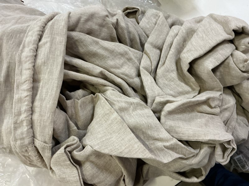 Condition photo showing As Is for european linen duvet cover set, king/cal king, natural chambray