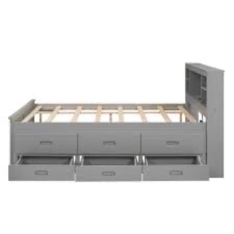 Incomplete missing box 1/Size Platform Bed With Storage Headboard, USB, Size Trundle And 3 Drawers, Gray