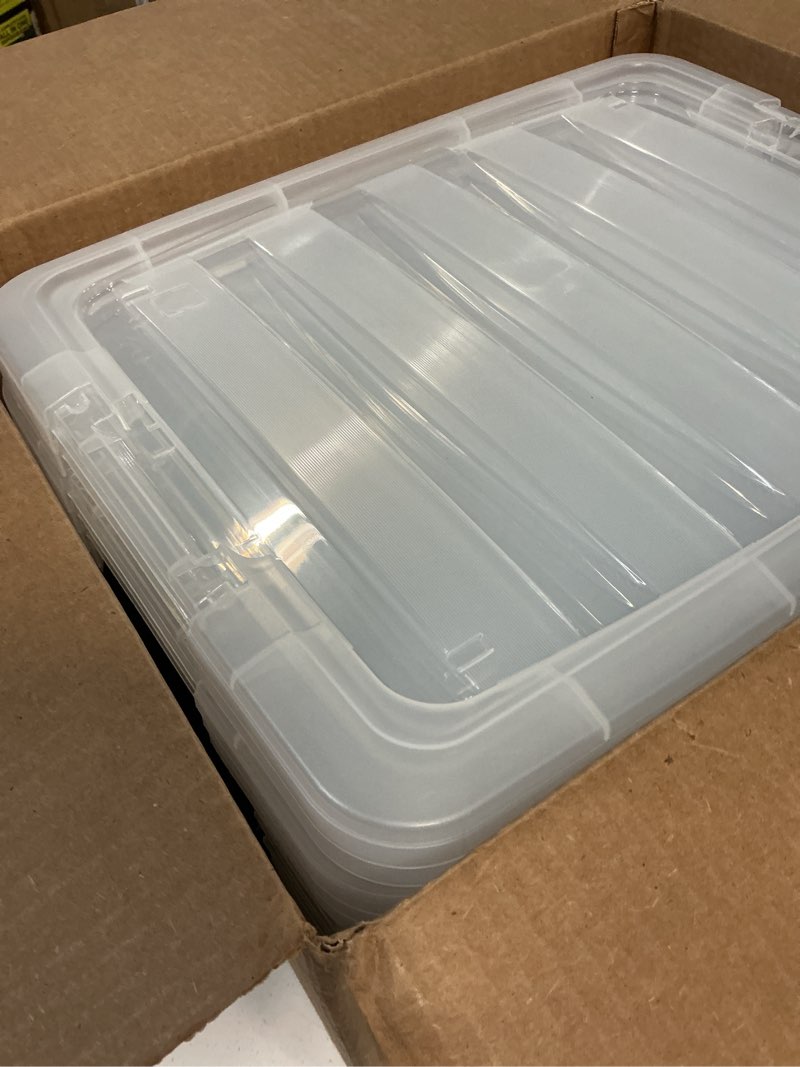 Condition photo showing As Is for iris usa 6-pack high-capacity clip box with latching lids, 32 quart craft storage bins, art & writing supply containers for home, office & classroom organization