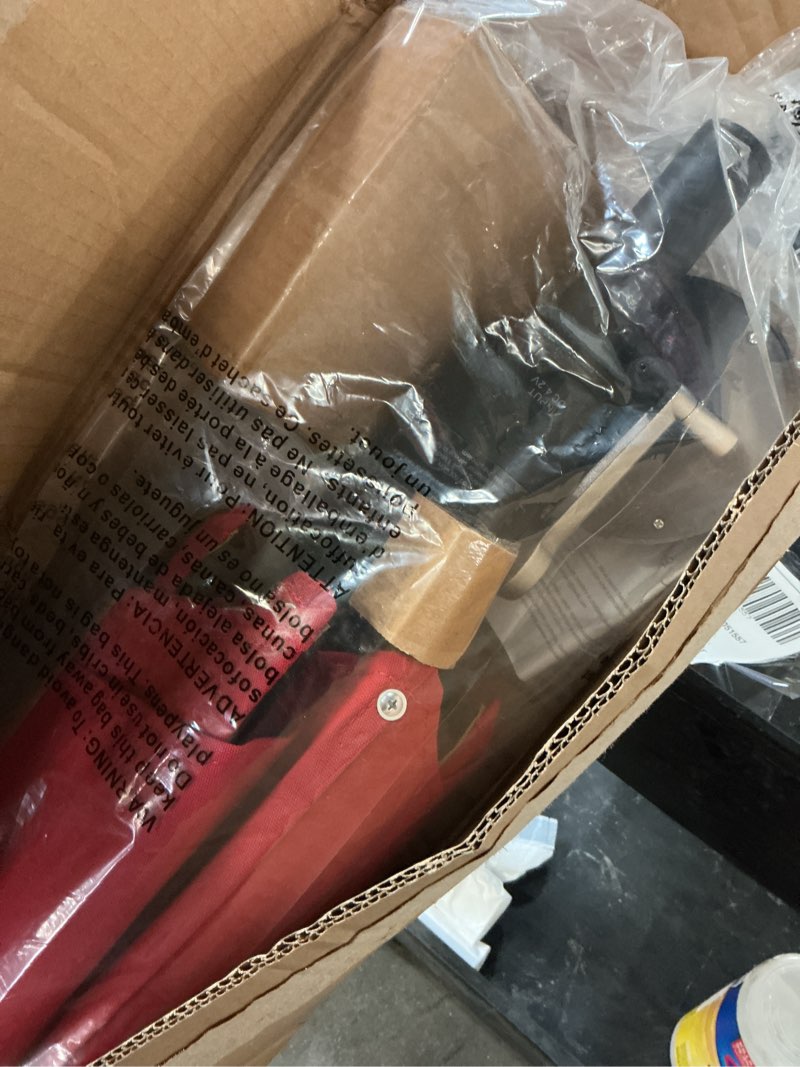 Condition photo showing As Is for allen + roth 9-ft aluminum red slide-tilt market patio umbrella with lights