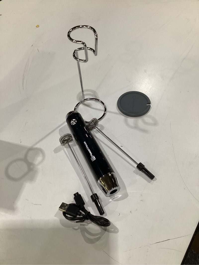 Condition photo showing Good Condition for Maestri House Rechargeable Milk Frother with Stand, LunaFro Handheld Electric Foam Maker Waterproof Detachable Stainless Steel Whisk Drink Mixer Foamer for Lattes, Cappuccino Black