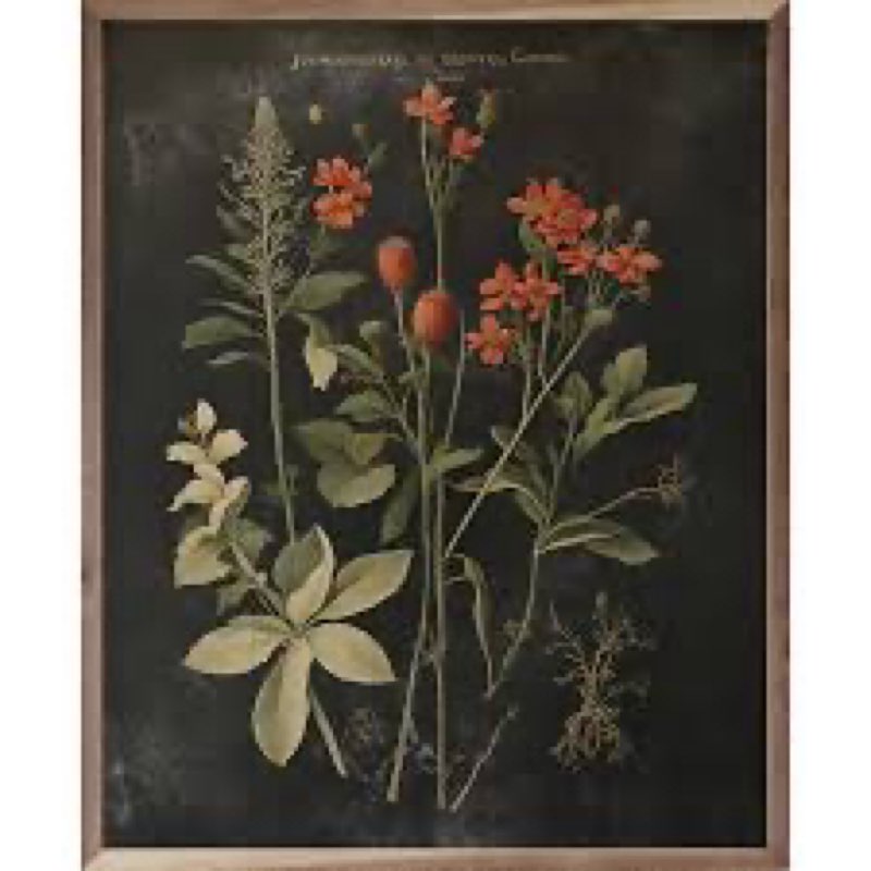 Vintage Orange Floral Print Black Framed On Wood Print 40”x34” 
