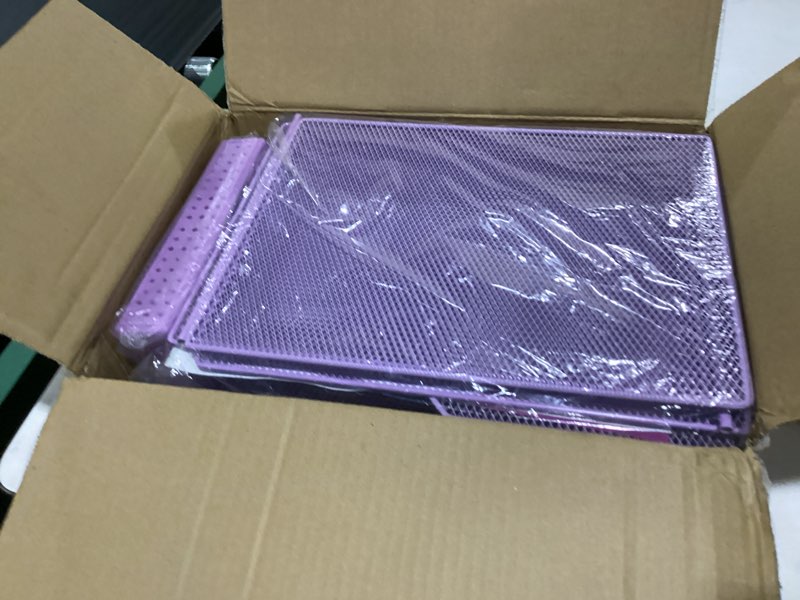 Condition photo showing New/Like New for desk organizers and accessories, 5-tier paper letter tray organizer with file holder, drawer & pen holder, office desk accessories, desktop organizer for classroom office supplies, purple purple 5-tier with drawer and pen holder