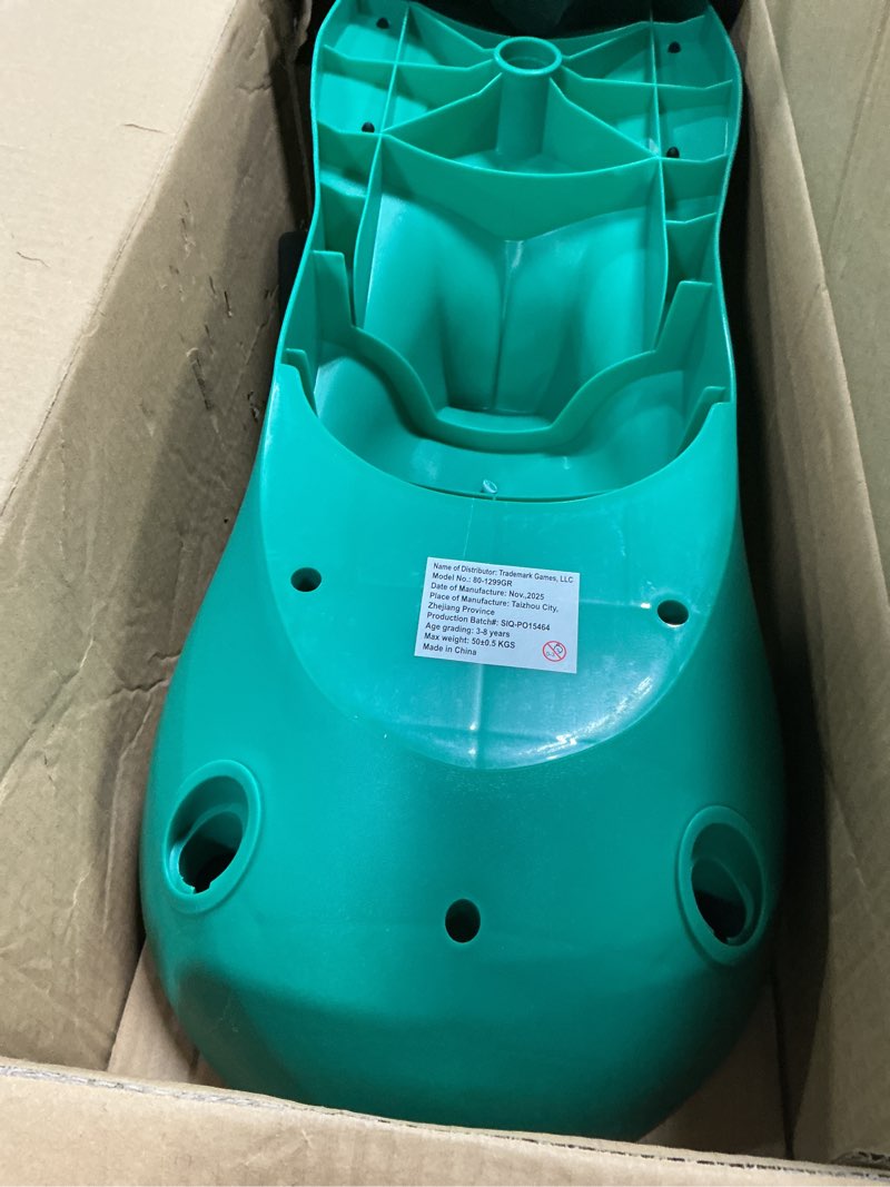 Condition photo showing As Is for wiggle car ride on toy - no batteries, gears or pedals - twist, swivel, go - outdoor ride ons for kids 3 years and up by lil' rider (green) green and black