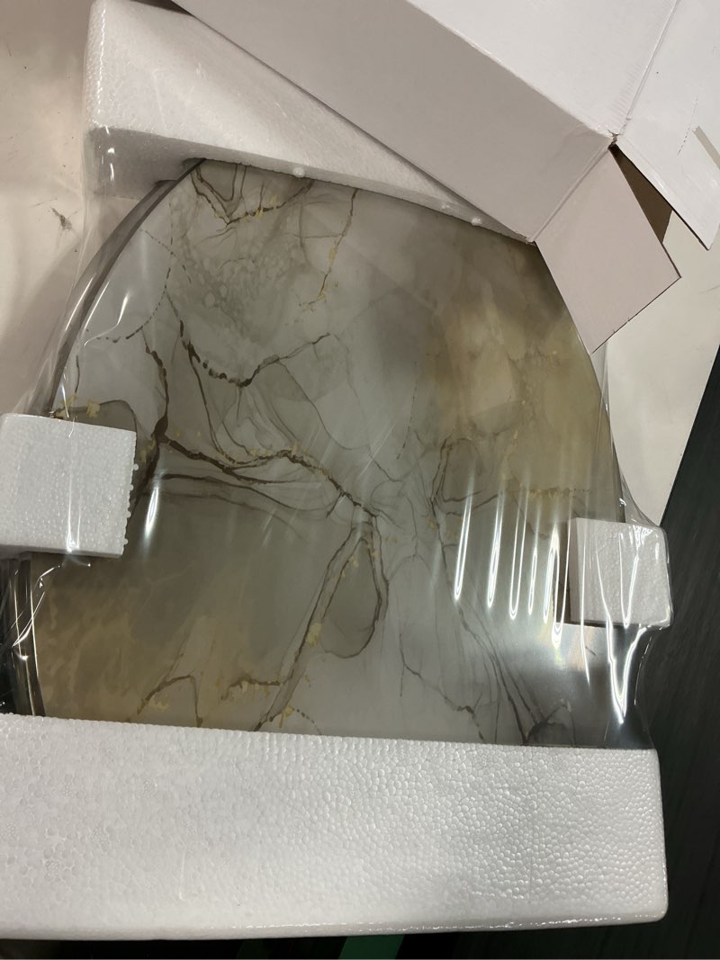 Condition photo showing New/Like New for Wood Toilet Seat By PREMIUS, Standard Round, 17 Inches, Stylish Marble Printed Design, Durable MDF Wood Material, Plastic Hinges, Comfortable Seat, Quick Installation & Easy to Clean (Gold Marble)