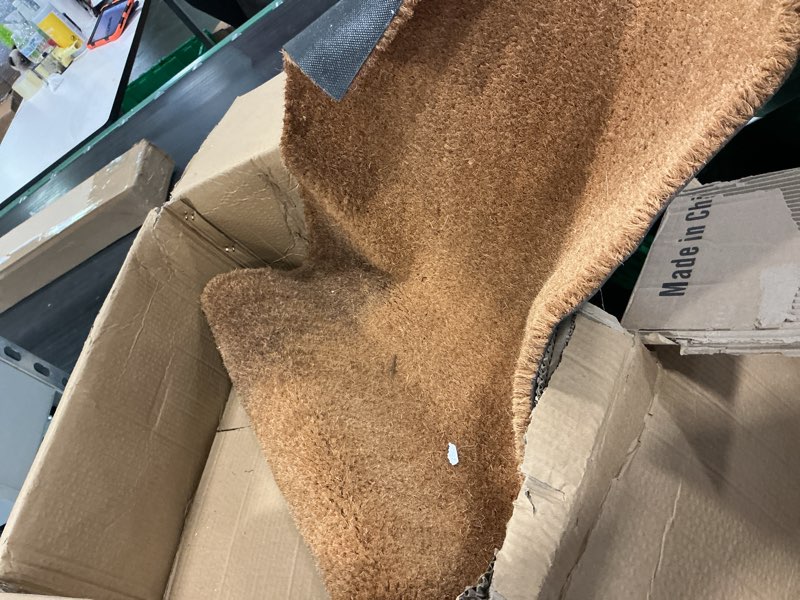 Condition photo showing As Is for Kempf Natural Coco Coir Door Mat, 22” x 36” x 1” - Thick, Woven Back, Heavy Duty Durable, for Entryway Front Door Patio Porch, Indoor Outdoor, Blank Welcome Floor Mat