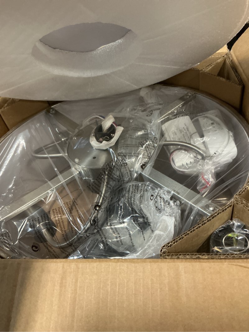 Condition photo showing Good Condition for 20" Silver Caged Ceiling Fans with Lights, Silver Fandelier Ceiling Fan with Light Remote Control, Bladeless Caged with 6 Speeds for Bedroom, Nursery, Living Room Grey