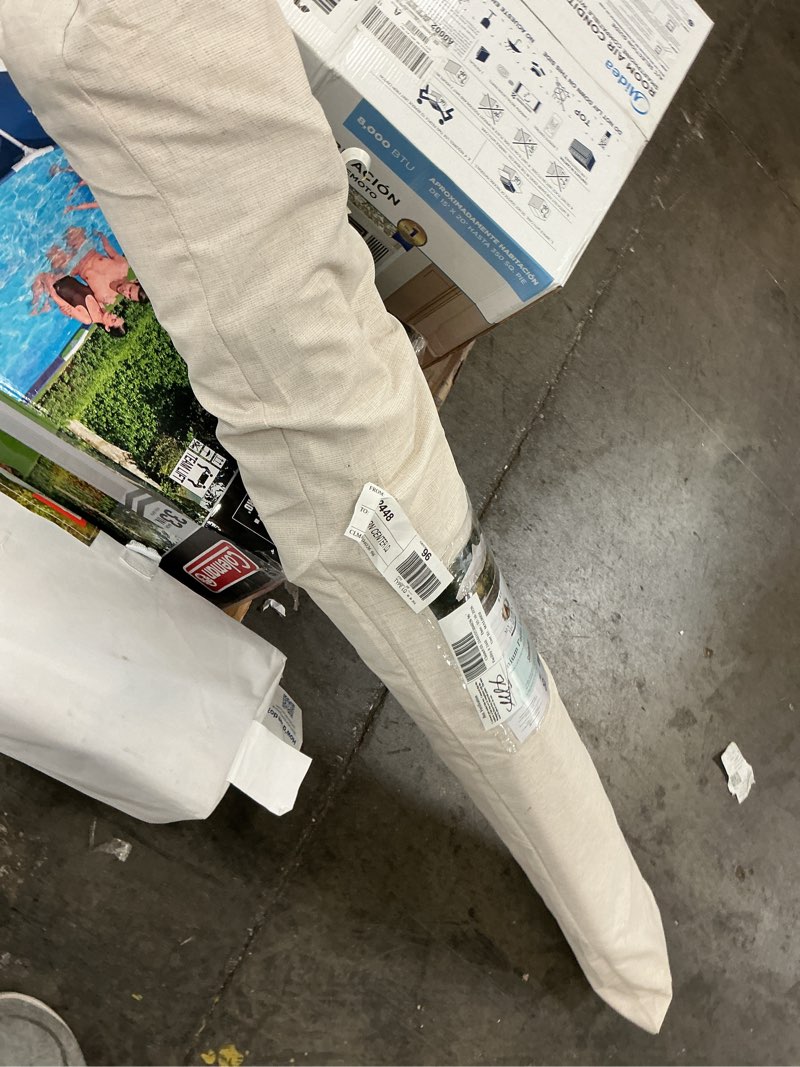 Condition photo showing As Is for my texas house 9ft outdoor round market patio umbrella with off-white canopy and black trim