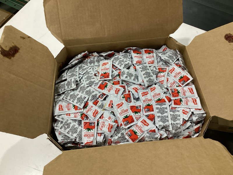 Condition photo showing As Is for french's tomato ketchup packets, 1000 count - one box of 1000 individual ketchup packets, perfect for takeout orders and condiment stations tomato ketchup 1000 count (pack of 1)