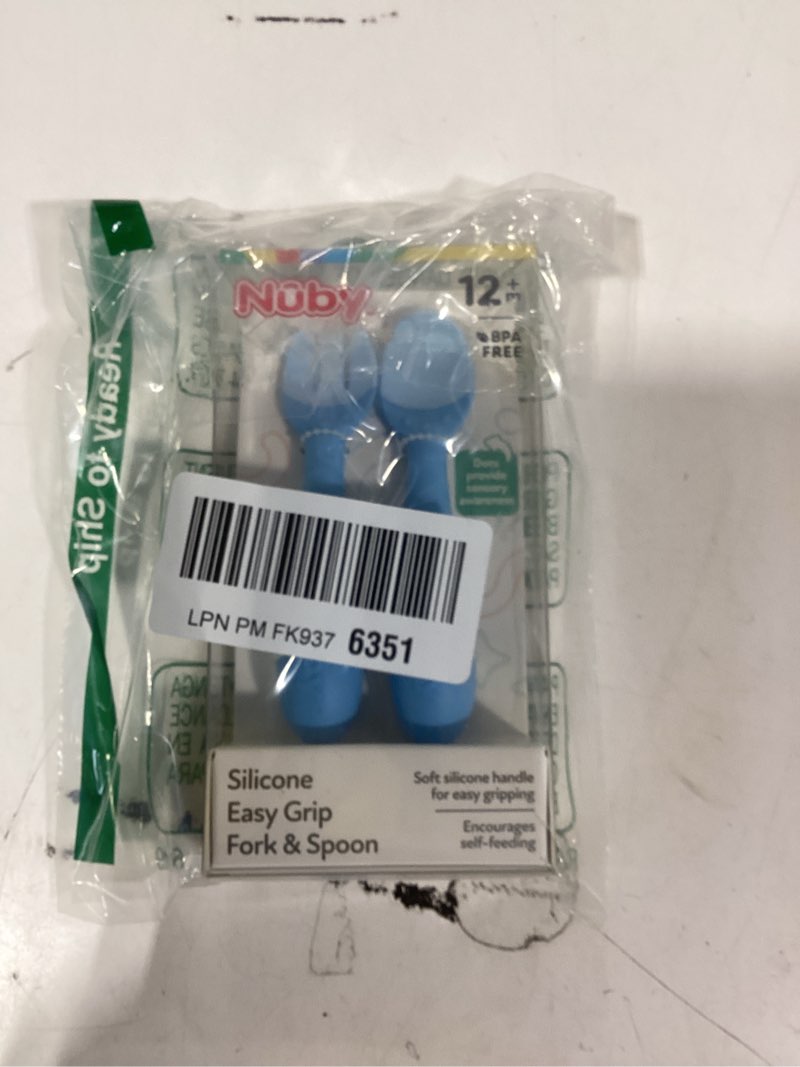 Condition photo showing New/Like New for Nuby Silicone Easy Grip Fork & Spoon Set, 12+m in Blue Blue Small