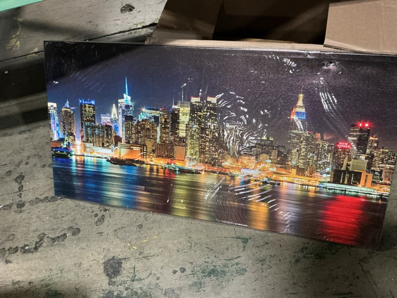 Condition photo showing As Is for new york city skyscrapers in blue shade cityscape canvas print art