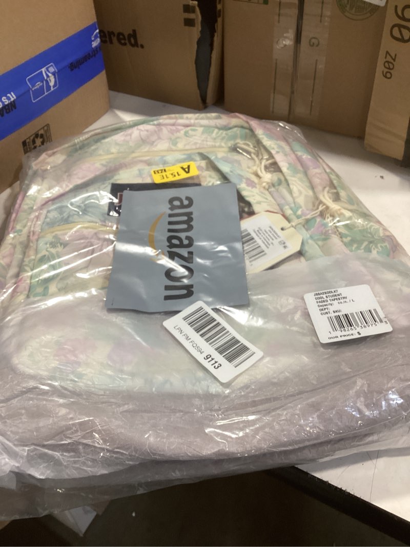 Condition photo showing New/Like New for jansport cool backpack with 15-inch laptop sleeve, large computer bag rucksack with 2 compartments, ergonomic straps, faded tapestry faded tapestry one size