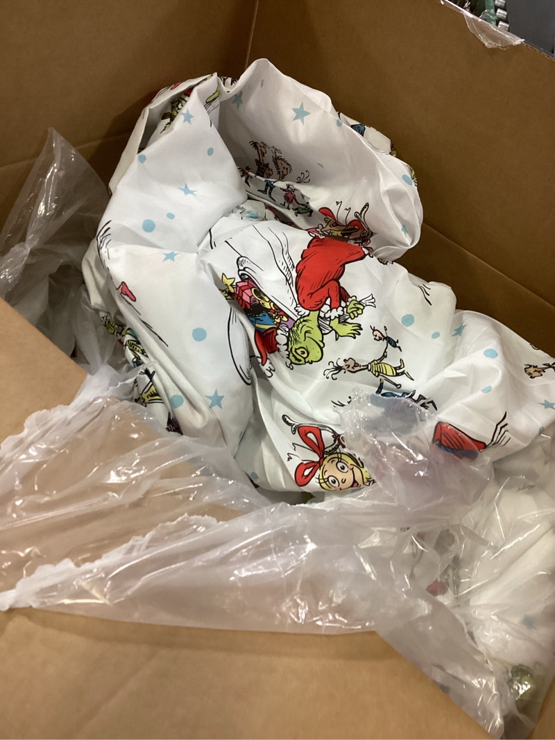 Condition photo showing As Is for Collectibles Dr. Seuss The Grinch Holiday & Christmas Bedding Super Soft Microfiber 4 Piece Queen Sheet Set, (Officially Licensed Product) by Franco