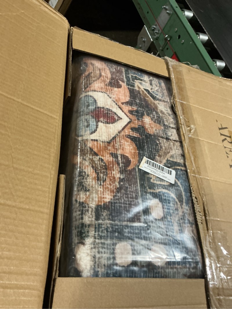 Condition photo showing Good Condition for GarveeHome 8x10 Washable Vintage Living Room Area Rug: Vintage Machine Washable Area Rug for Living Room Indoor Large Non-Slip Bedroom Carpet Low Pile Stain Resistant Dining Room Carpet Blue&Brown Blue/Brown 8' x 10' (Rectangular)