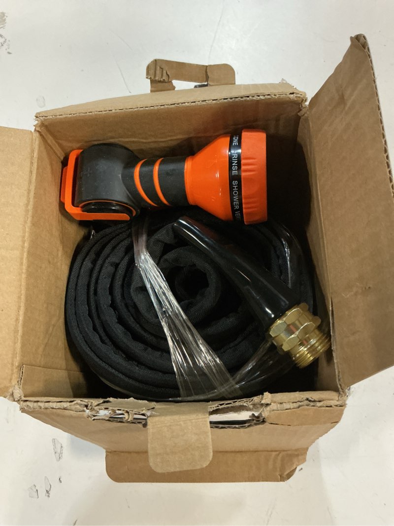 Condition photo showing As Is for Giraffe Tools Garden Hose 50FT Lightweight Lay Flat Water Hose Kink Free Flexible Hose with 9 Spray Function Nozzle, Black