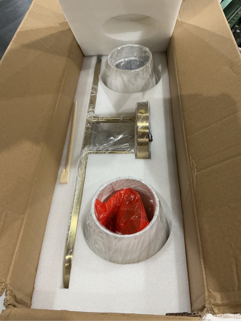 Condition photo showing Good Condition for bathroom light fixtures, 4 light brushed gold vanity lights with flared white fabric shade, 28 inch wall sconce, modern sconces wall lighting for hallway bedroom, vl837-bg-4 brushed gold 4-light