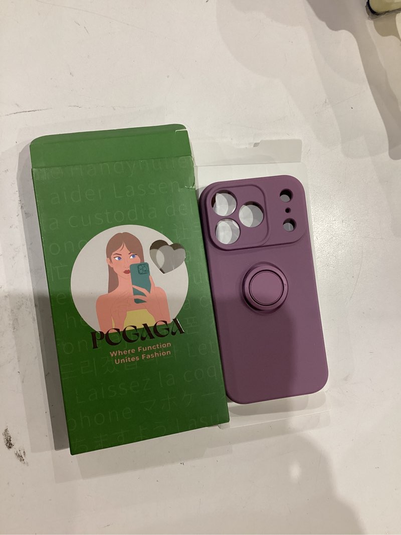 Condition photo showing Good Condition for pcgaga compatible with iphone, silicone slim design with [ring holder stand] [wrist strap] [microfiber lining] shockproof protective case cover, lilac purple for iphone 17 pro max lilac purple