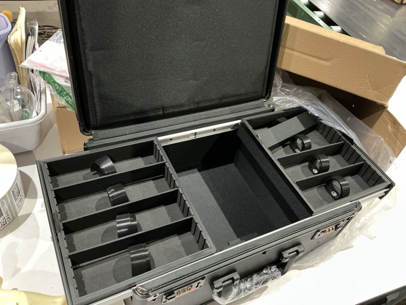 Condition photo showing Good Condition for yueieoun barber case with clippers sliding tray, profesional barbers briefcase tool case, barber cases for clippers and supplies, hair scissors trimmer organizer, salon grooming hard travel suitcase black with sliding tray