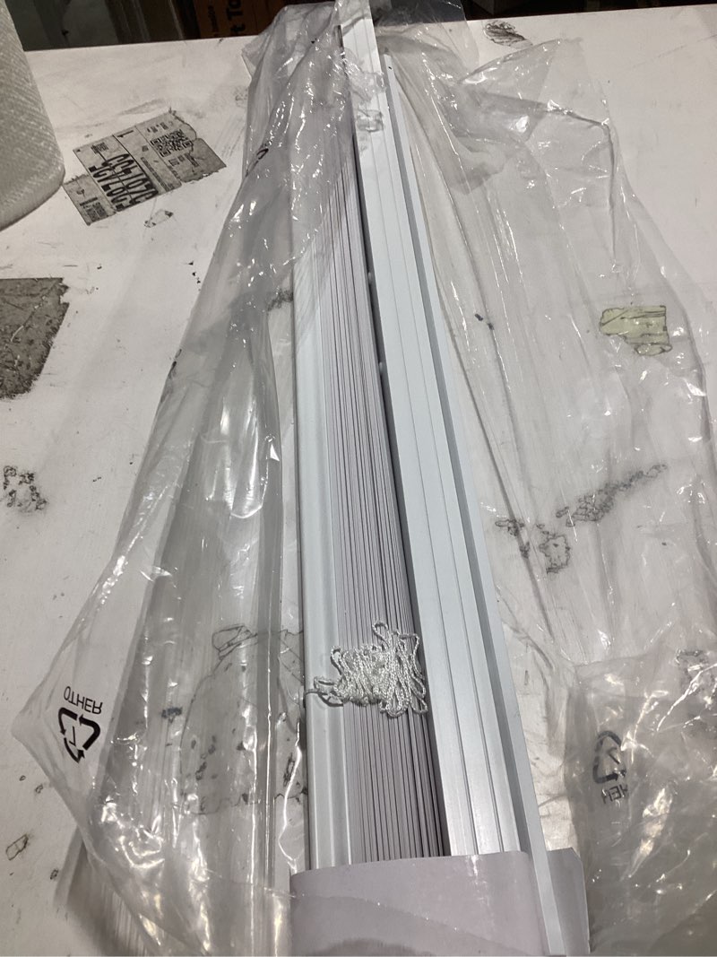 Condition photo showing Good Condition for lotus & windoware cordless, 2 inch faux wood blind, 10" wide x 72" long, window blinds, blinds & shades, blinds for indoor windows, embossed, bright white bright white 10"w x 72"h