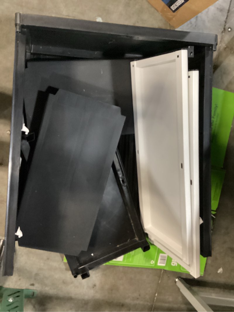 Condition photo showing As Is for project source premier one 27-in w x 34-in h x 15.75-in d freestanding or wall-mounted plastic garage cabinet in off-white