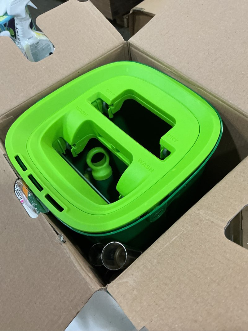 Condition photo showing Good Condition for libman rinse 'n wring mop and bucket system, microfiber dry wet mop for floor cleaning, hardwood, laminate, tile cleaner, dual chamber bucket design, 2 total refill replacement head pads 2 pads