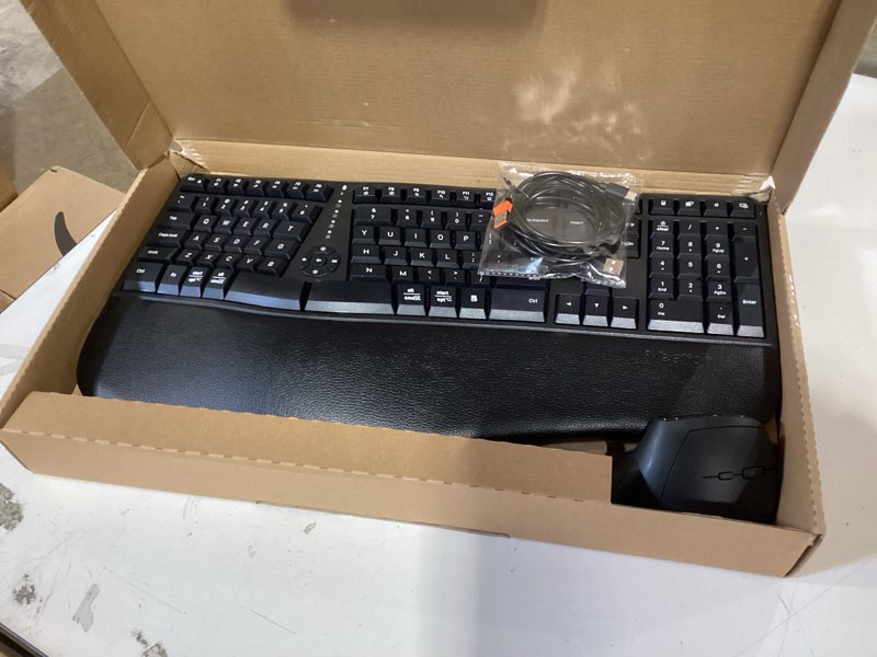 Condition photo showing Good Condition for meetion ergonomic keyboard and mouse, wireless keyboard with vertical mouse, split curved keyboard with wrist rest, natural typing usb receiver rechargeable full size, windows/mac/pc/laptop, large large black
