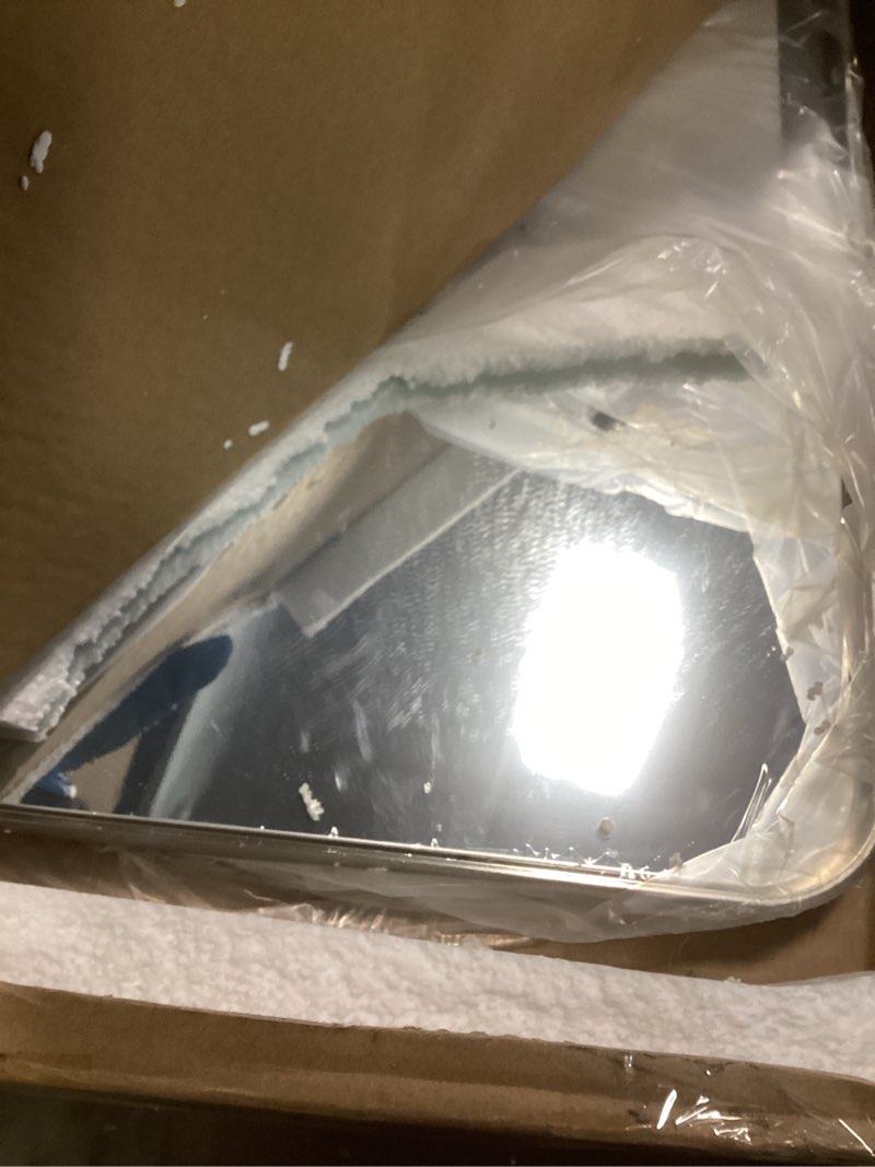 Condition photo showing Good Condition for TETOTE Brushed Nickel Bathroom Mirror 40 x 30 Inch Brushed Nickel Metal Framed Bathroom Mirror, Tempered Glass, Modern Farmhouse Wall Mounted Mirror for Decorative(Horizontal/Vertical) 30"L x 40"W Brushed Nickel