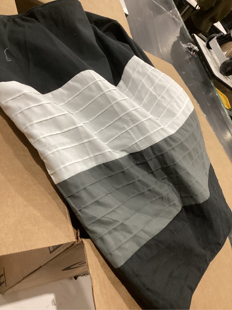 Condition photo showing As Is for 4-piece navy blue gray pleated bedding set luxury striped comforter set